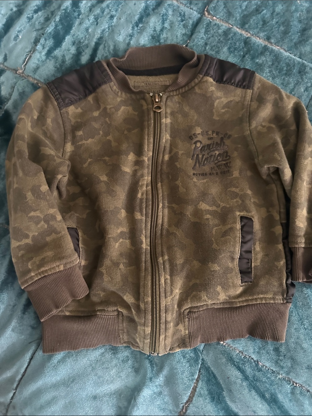 Kids Olive Camo Zip-Front Bomber Hoodie